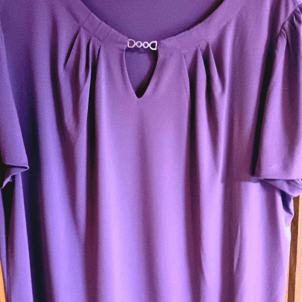 NEW New York & Company Purple Pleated Short Sleeve Blouse